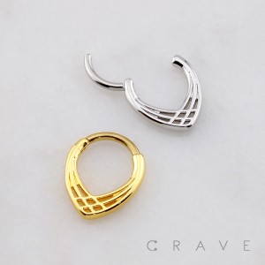 SPIKE CHEVRON WOVEN V-SHAPE WEAVE FRONT 316L SURGICAL STEEL SEPTUM HINGED SEGMENT HOOP RING